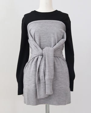 低身長向けトップス/低身長用/小柄ワトップス/小柄用/147㎝/SSサイス/XSサイズ/インナー/クルーニット/低身長/ウール/ウールインナー/カーデ風ストール付き/デザインニット/ボートネックニット/ボートネック/ウール100%