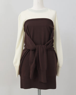 低身長向けトップス/低身長用/小柄ワトップス/小柄用/147㎝/SSサイス/XSサイズ/インナー/クルーニット/低身長/ウール/ウールインナー/カーデ風ストール付き/デザインニット/ボートネックニット/ボートネック/ウール100%