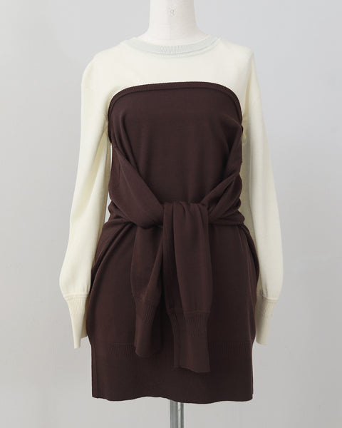 画像をギャラリービューアに読み込む, 低身長向けトップス/低身長用/小柄ワトップス/小柄用/147㎝/SSサイス/XSサイズ/インナー/クルーニット/低身長/ウール/ウールインナー/カーデ風ストール付き/デザインニット/ボートネックニット/ボートネック/ウール100%
