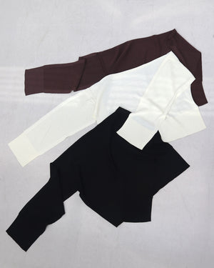 カーデ風ストール付きクルーネックウールニット(セットアップ可能)【846】