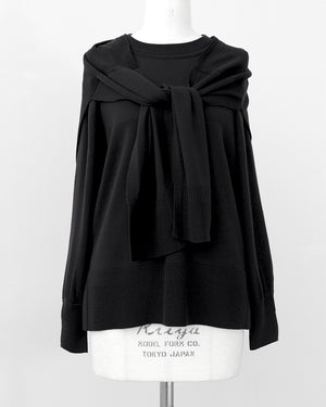 カーデ風ストール付きクルーネックウールニット(セットアップ可能)【846】