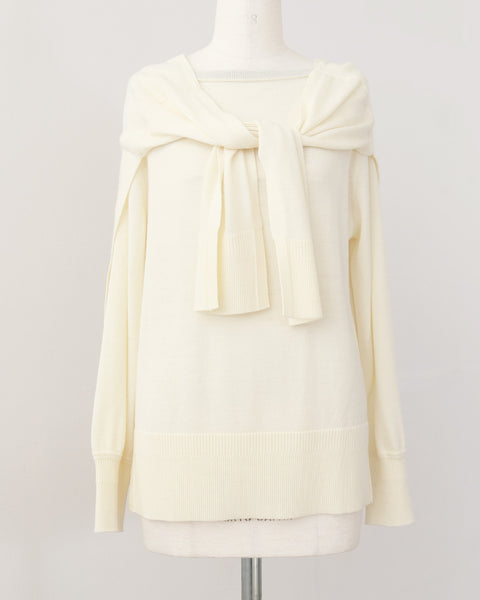 画像をギャラリービューアに読み込む, カーデ風ストール付きボートネックウールニット(セットアップ可能)【847】
