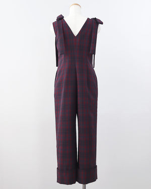 〈9/21まで10％OFF〉ショルダーリボンチェックロンパース【811】