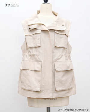 《4/5(日)23:59までSET割》リネンコットンサファリベスト(セットアップ可能)【860】