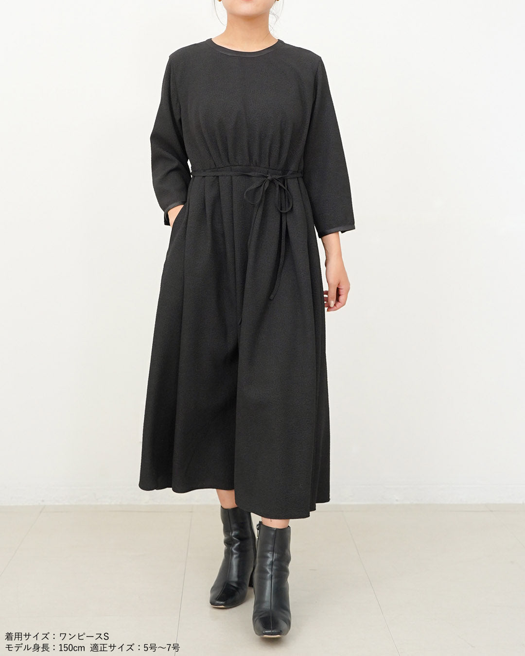 147_ichi_yon_nana】ドットジャガード7分袖ワンピース｜小柄女性向け