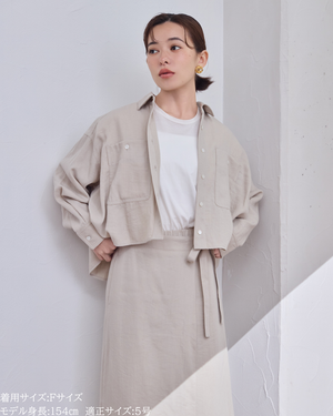 小柄ブランド / 低身長ブランド / 低身長 / 小柄 / クロップドシャツ / ユーティリティシャツ / ショート丈シャツ / ワークシャツ / 低身長トップス / 小柄トップス / 低身長セットアップ / セットアップ / 小柄コーデ / 低身長コーデ/セットアップ/ドレープシャツ