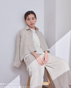 小柄ブランド / 低身長ブランド / 低身長 / 小柄 / クロップドシャツ / ユーティリティシャツ / ショート丈シャツ / ワークシャツ / 低身長トップス / 小柄トップス / 低身長セットアップ / セットアップ / 小柄コーデ / 低身長コーデ/セットアップ/ドレープシャツ