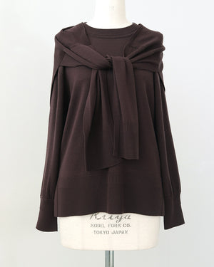 カーデ風ストール付きクルーネックウールニット(セットアップ可能)【846】