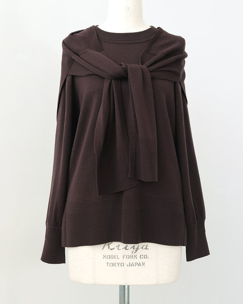 画像をギャラリービューアに読み込む, カーデ風ストール付きクルーネックウールニット(セットアップ可能)【846】
